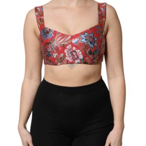 Red Floral Brocade Cropped Bustier Corset Top