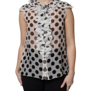 White Black Polka Dot Cotton Sleeveless Top