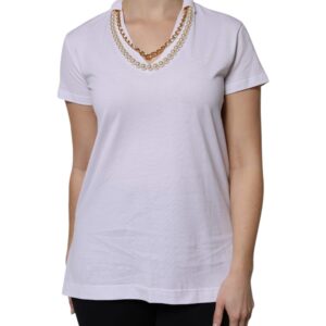 White Necklace Cotton Short Sleeve T-shirt