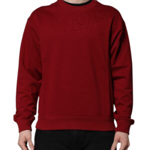Red Embossed Logo Cotton Crew Neck Sweater