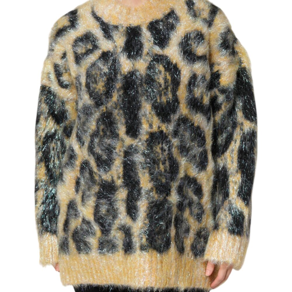Multicolor Leopard Mohair Crew Neck Sweater