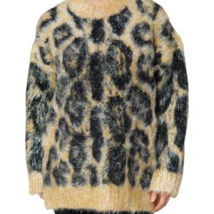 Multicolor Leopard Mohair Crew Neck Sweater