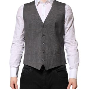 Gray Plaid Wool Formal Dress Waistcoat Vest