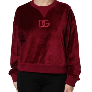 Red Cotton Velvet Crew Neck Pullover Sweater
