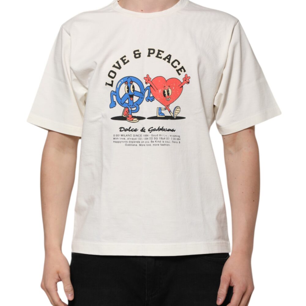 White Love Peace Cotton Men Crew Neck T-shirt