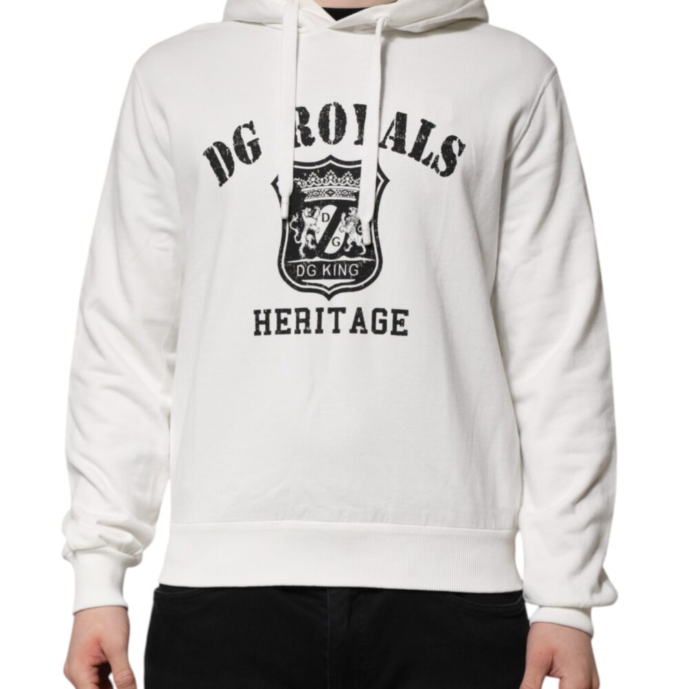 White Cotton DG ROYAL Print Hooded Sweater