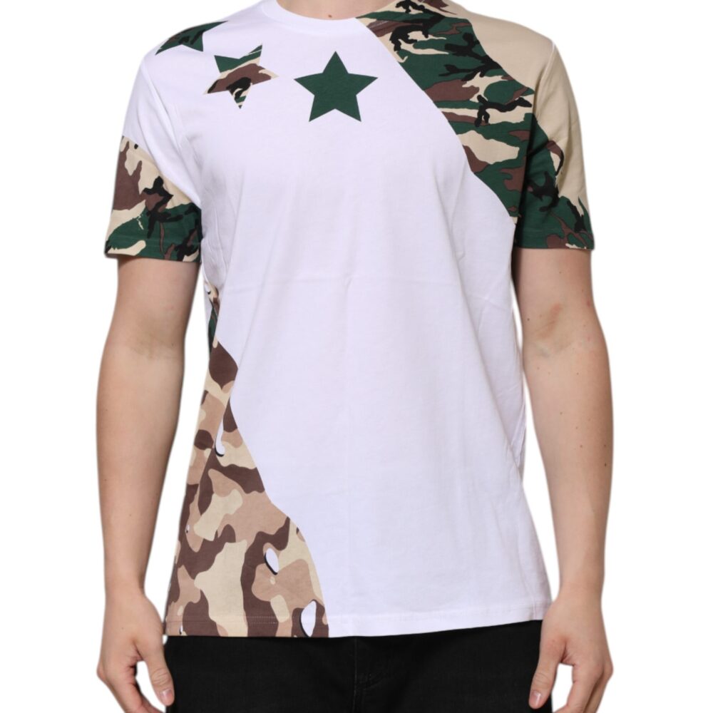 White Camouflage Cotton Men Crew Neck T-shirt