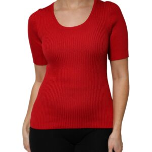 Red Round Neck Short Sleeves Pullover Top