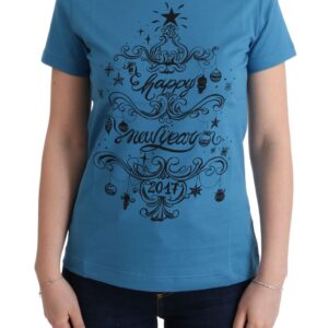 Chic Blue Cotton Tee with 2017 Print
