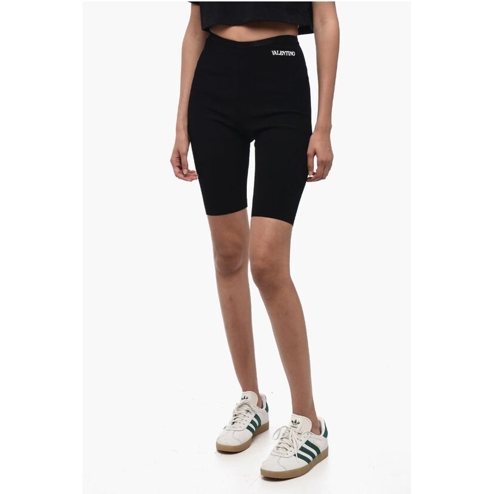 Stretch Fabric Biker Shorts with Embroidered Logo