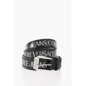 JEANS COUTURE Saffiano Leather Belt with Printed Logo 35mm