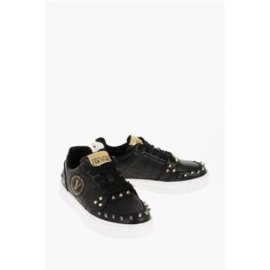JEANS COUTURE Textured Leather COURT 88 Low Top Sneakers wit