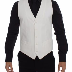 Elegant White Cotton Silk Dress Vest