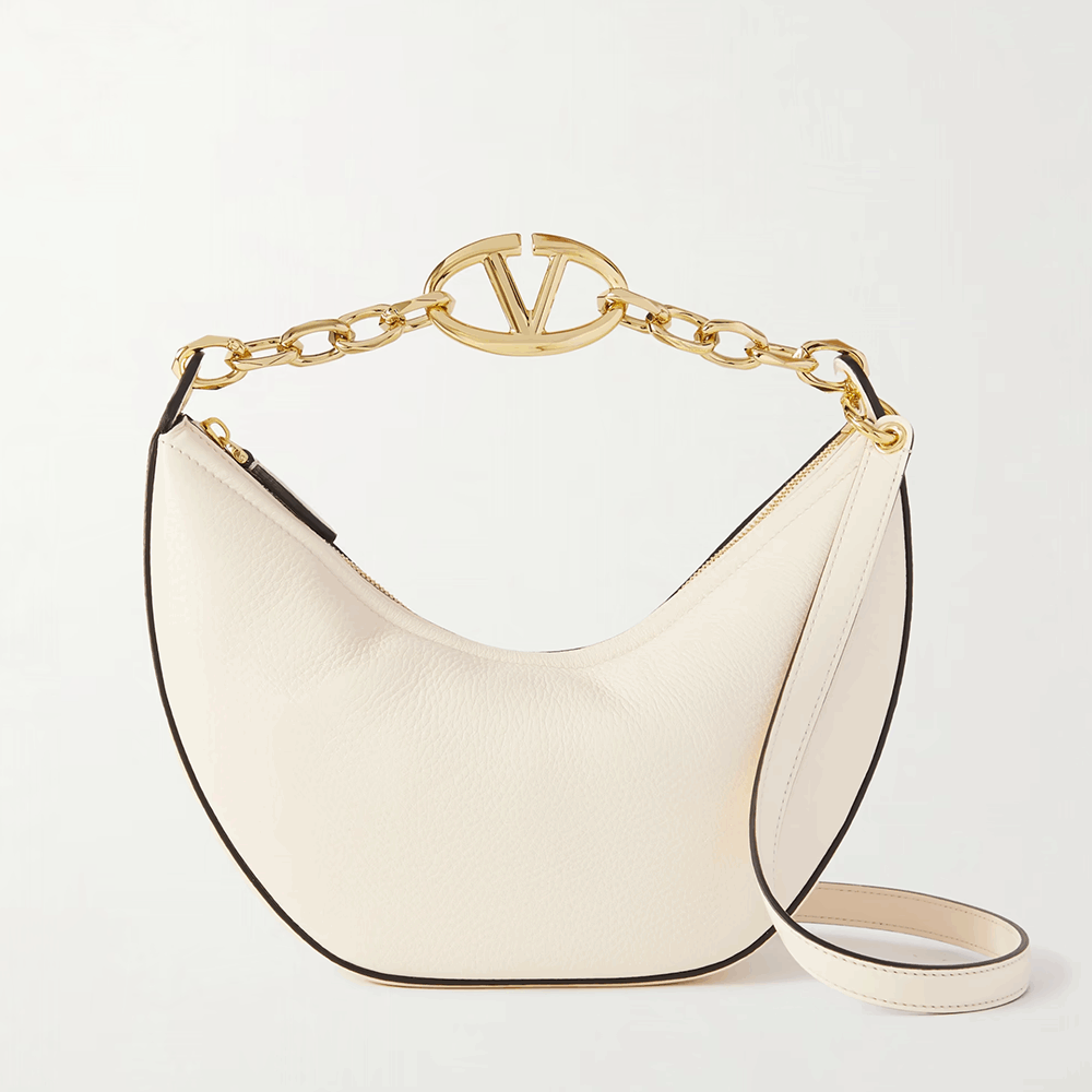 Ivory Leather Small Hobo Vlogo Shoulder Bag