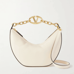 Ivory Leather Small Hobo Vlogo Shoulder Bag