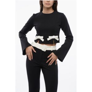 Long Sleeved Cropped Top With Bow Details