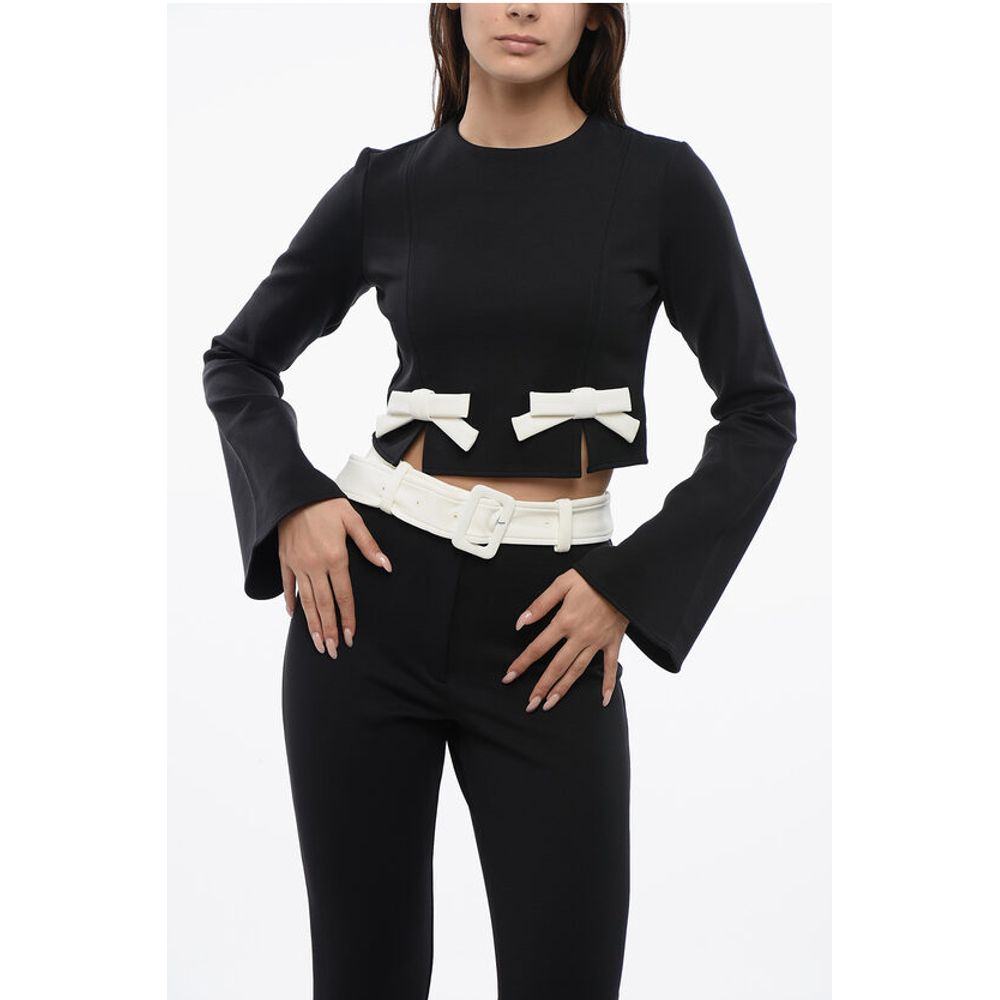 Long Sleeved Cropped Top With Bow Details