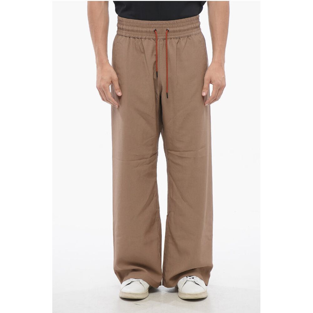 Cotton Blend Wide Leg Pants with Drawstring