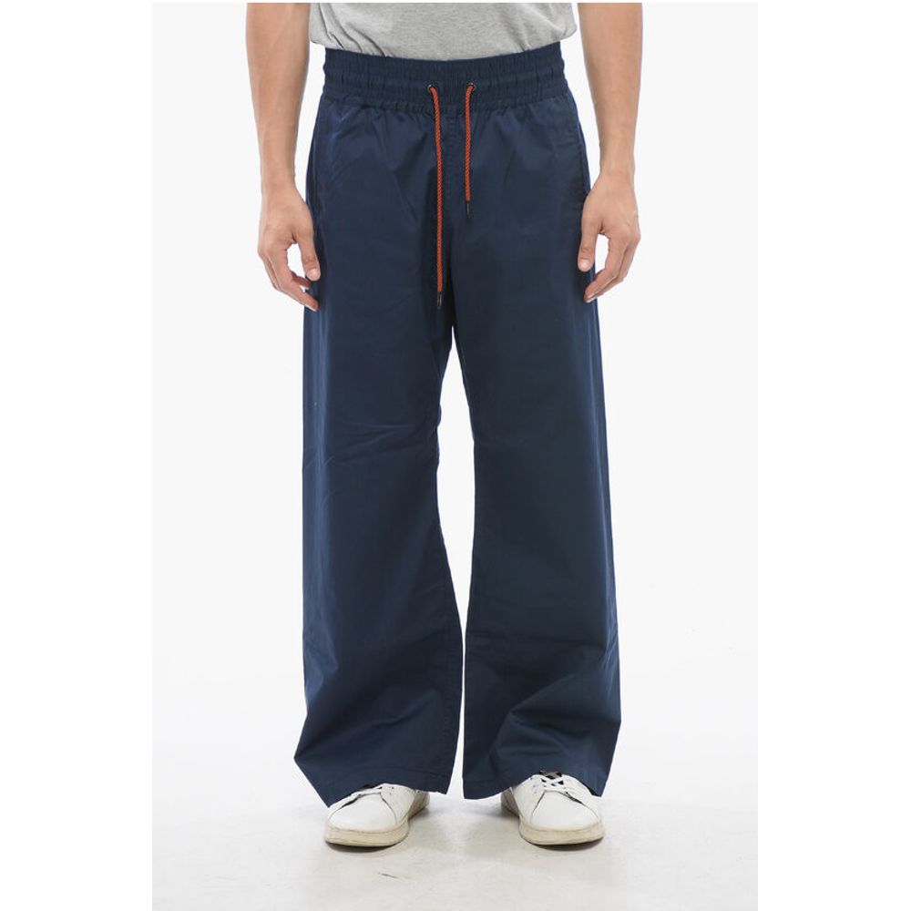 Cotton Blend Wide Leg Pants with Drawstring