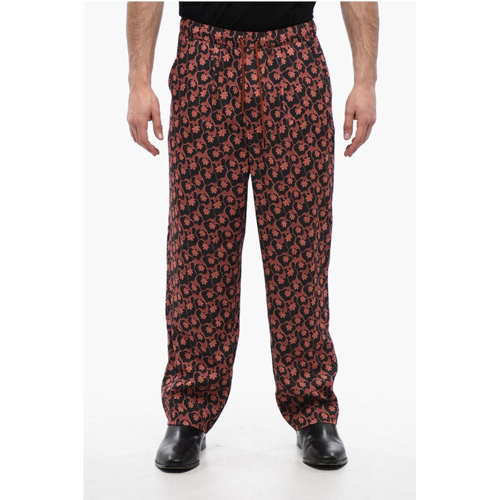 Floral Patterned Pajama Pants with Drawstring