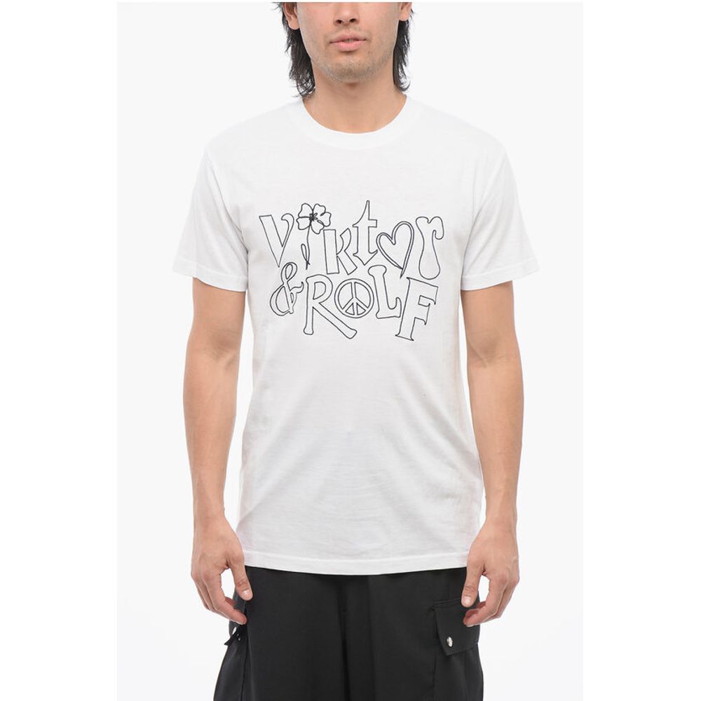 Crew Neck Cotton T-Shirt with Embroidered Logo