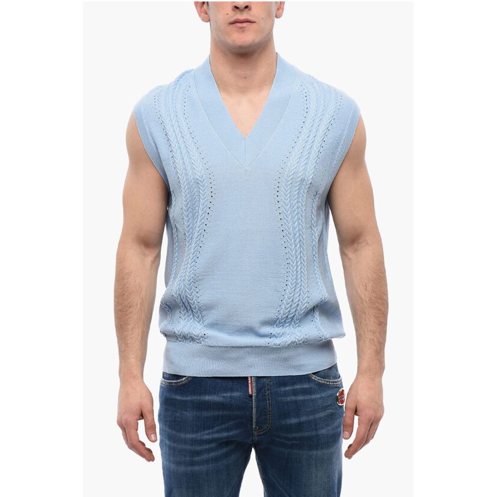 Cable Knit Cotton Blend Vest with V Neck