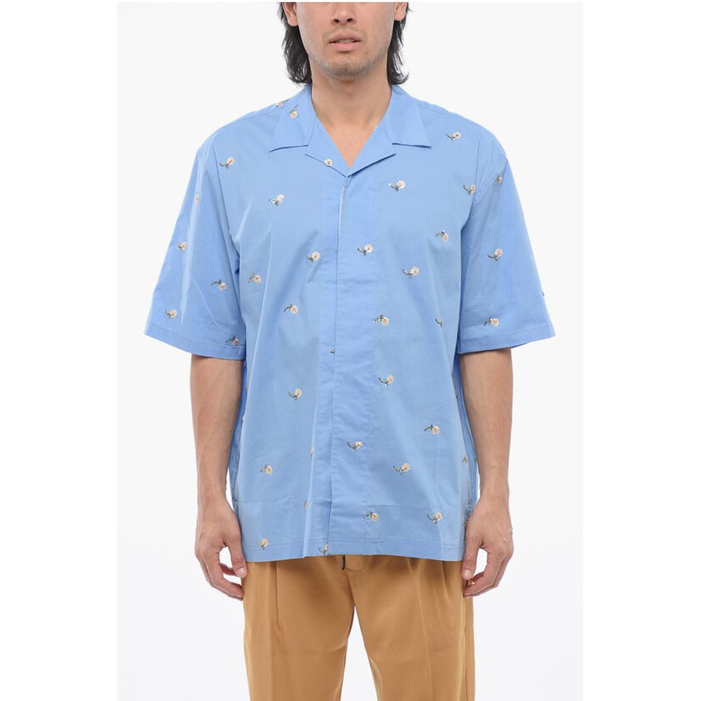 Cotton Blend Bowling Shirt with Sequined Embroideries