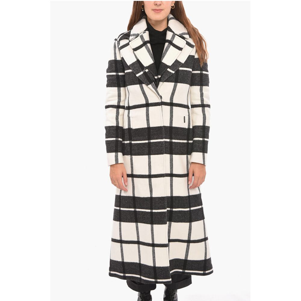 Wool Padded Coat with Check Pattern