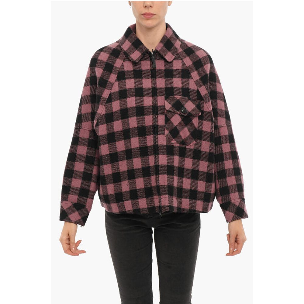 Two-Tone Buffalo Checked Jacket with Zip Closure and Breast