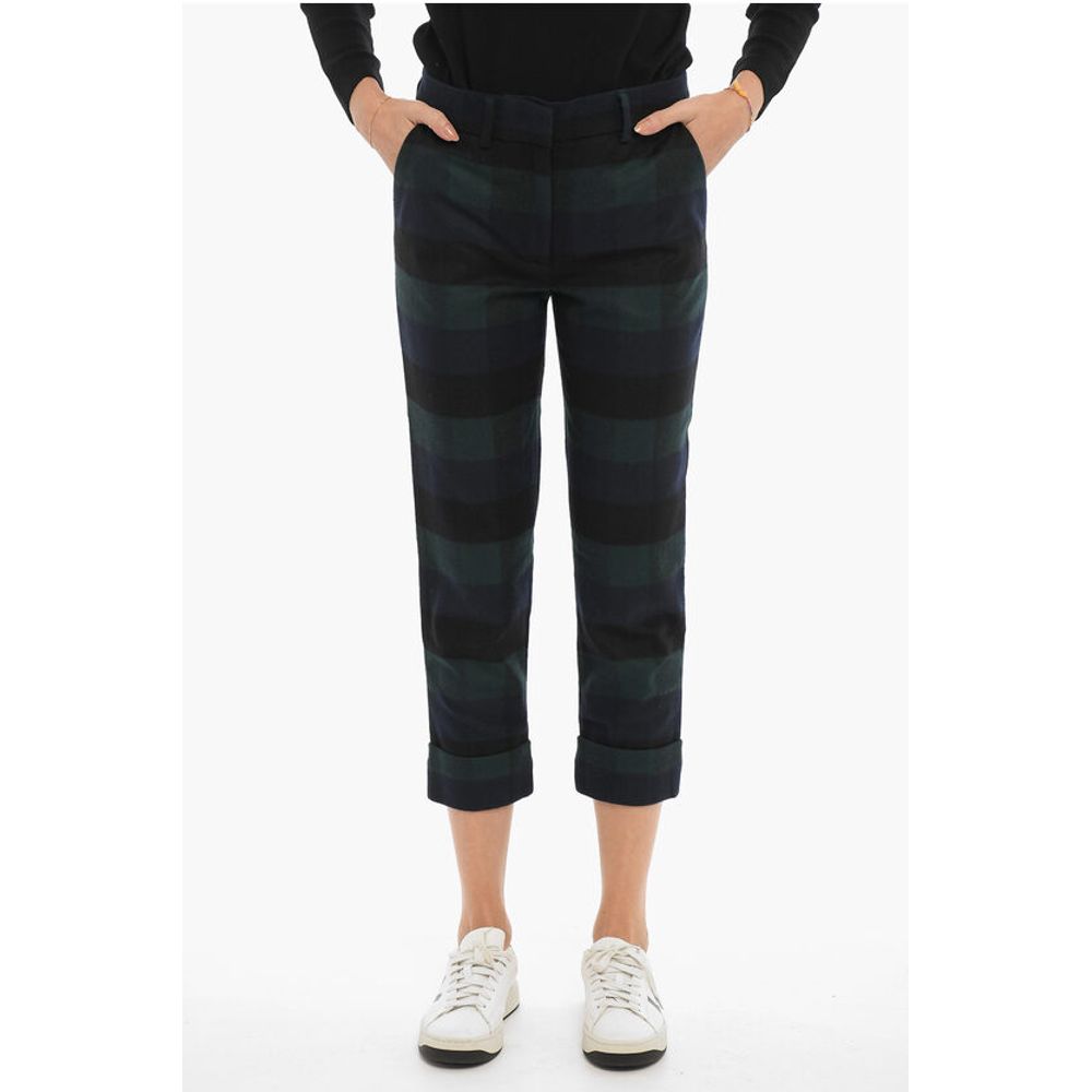 Buffalo Checked Cuffed Hem Wool Blend Pants