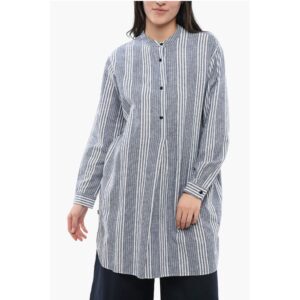 Balanced Stripe Organic Cotton Shirt with Mandarin Collar