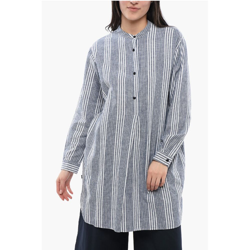 Balanced Stripe Organic Cotton Shirt with Mandarin Collar