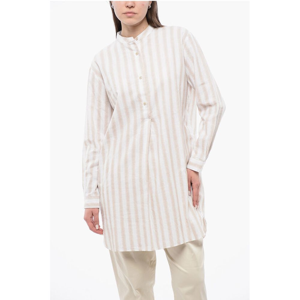 Organic Cotton Blend Blouse with Front Pleat