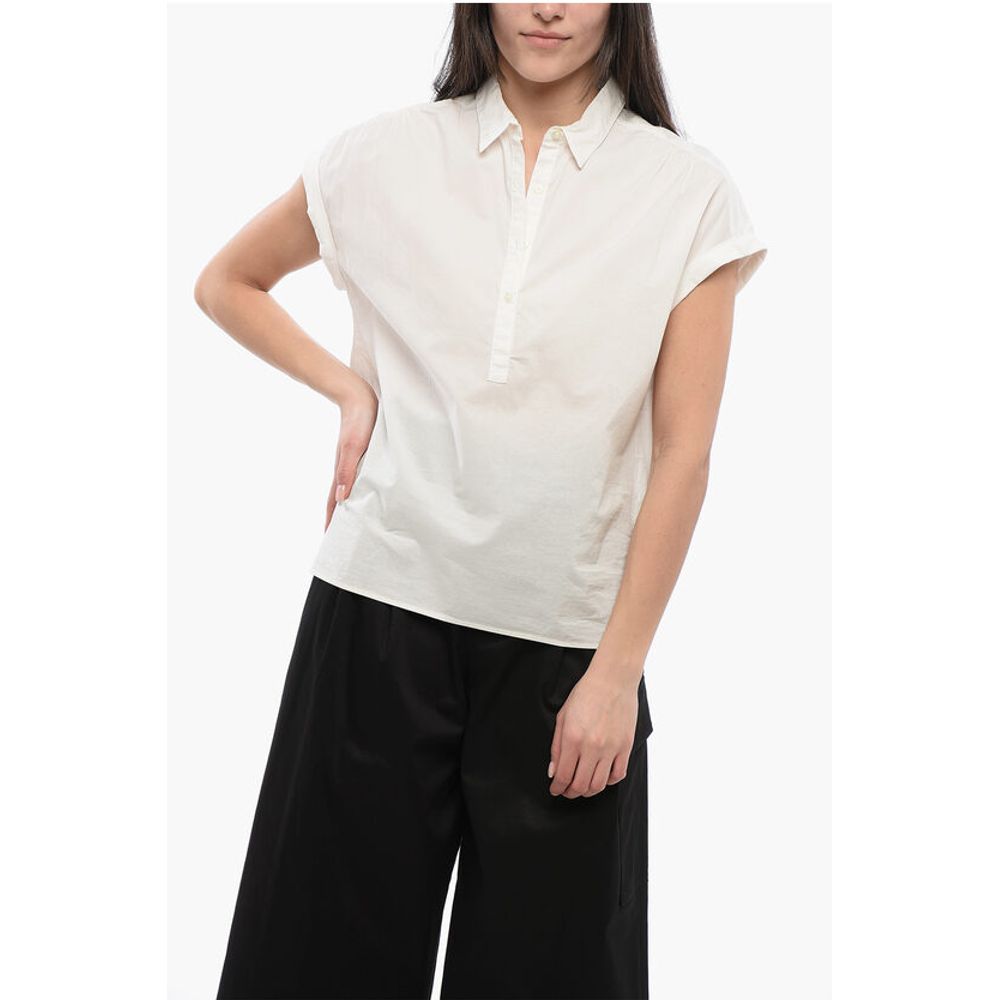 Sleeveless Cotton Blouse With Polo Neckline