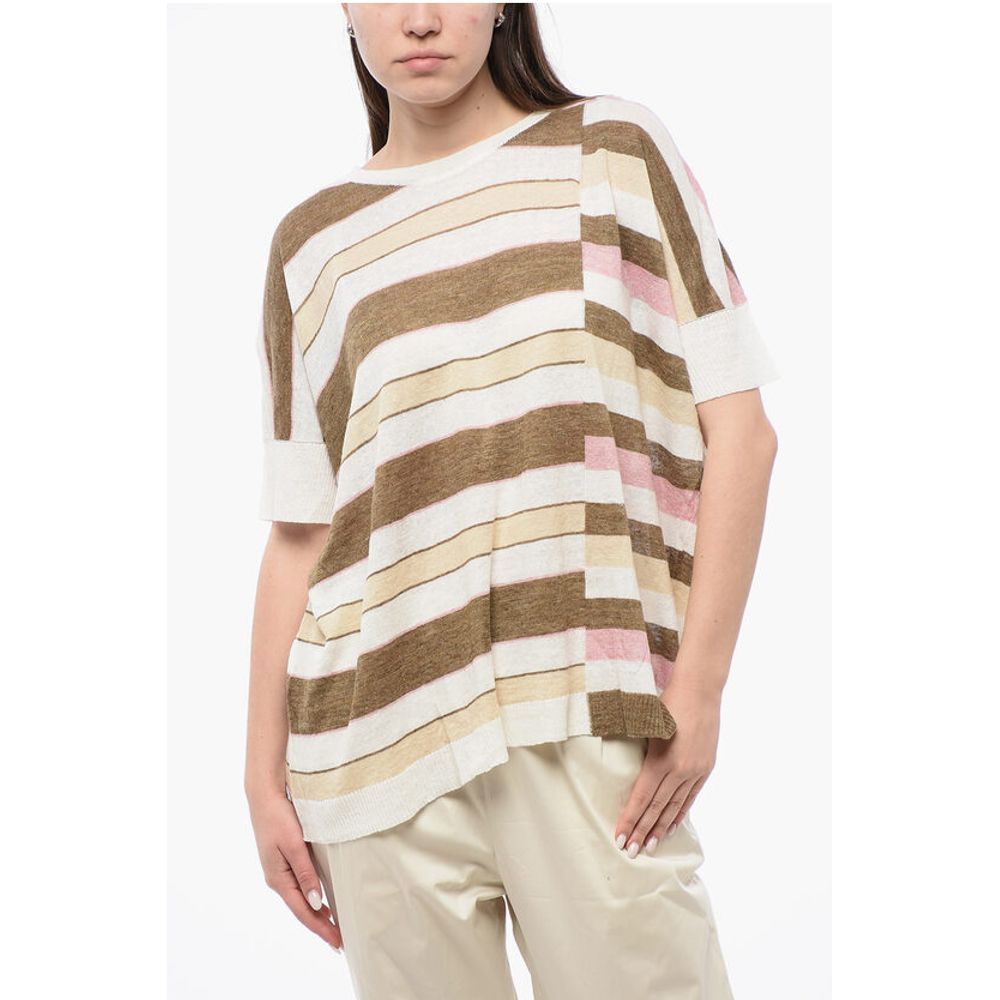 Striped Linen Crew Neck T-Shirt