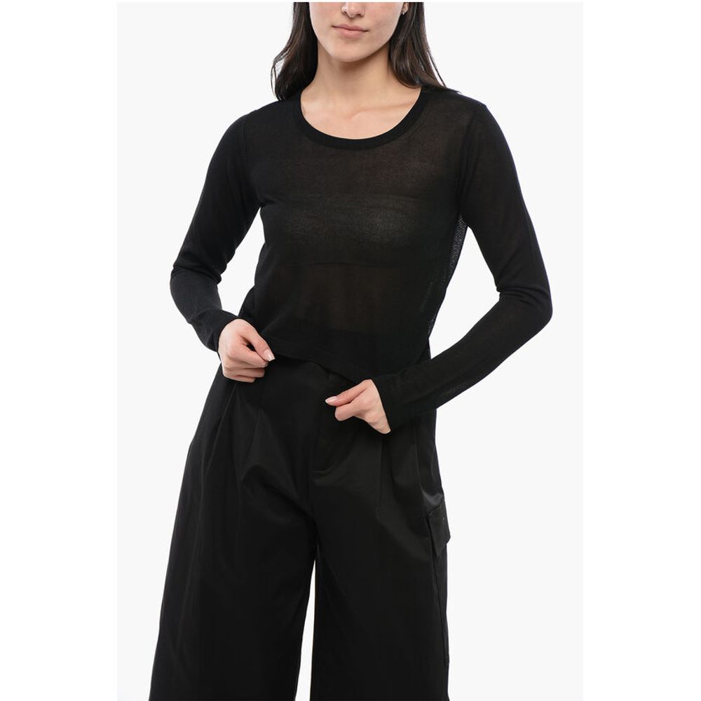 Cropped Fit Viscose Blend Sweater with Crew Neck