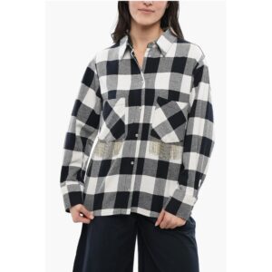 Plaid Check Cotton Blend Shirt with Fringed Details