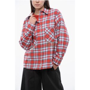 Plaid Check Cotton Blend Overshirt with Fringed Details