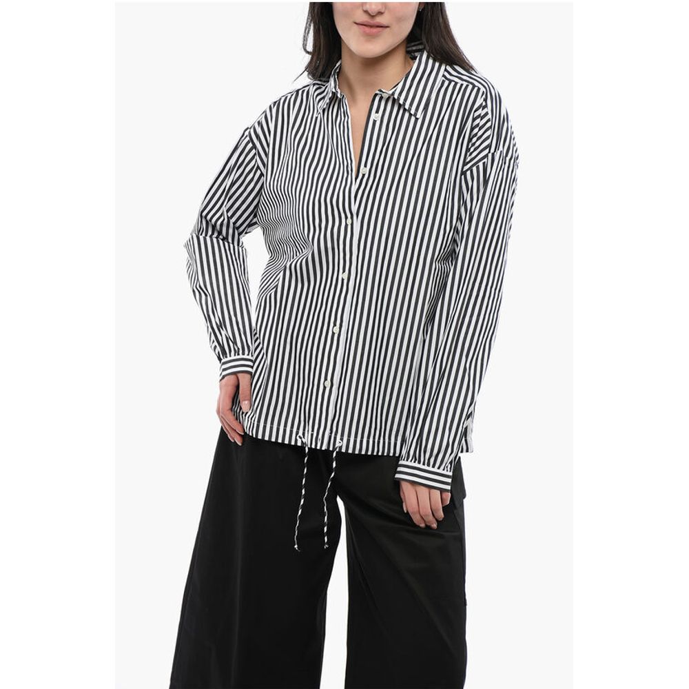 Awning Striped YARN Shirt with Drawstringed Bottom