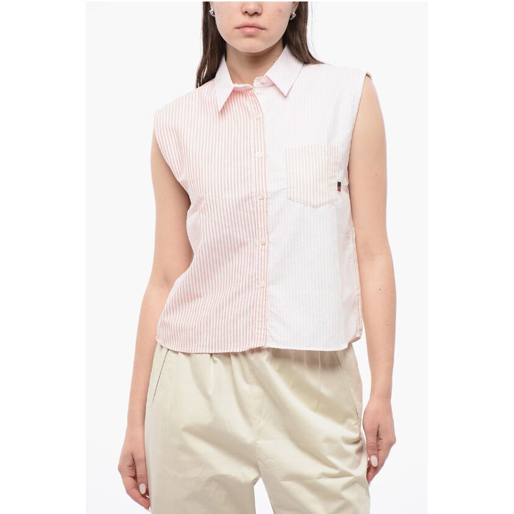 Awning Striped Sleeveless Shirt with Breast-pocket
