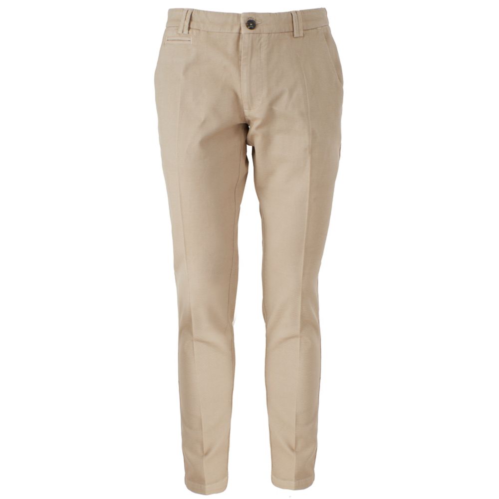 Beige Cotton Men Trousers