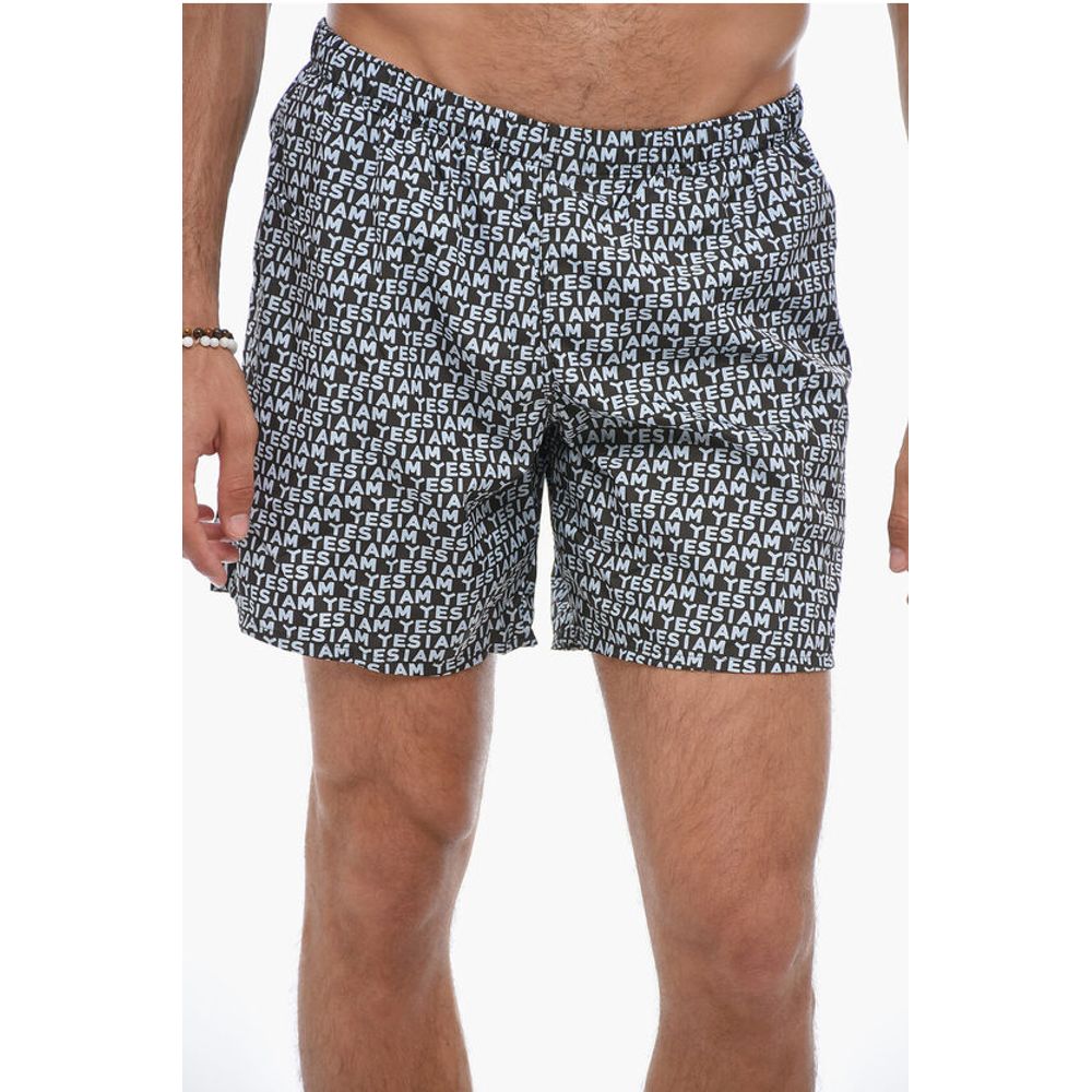 Allover Logo Print Boxer Swimsuit